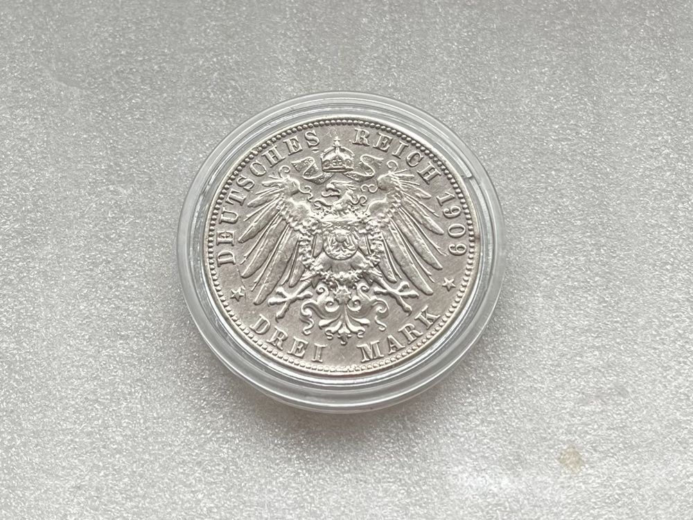 3 Marki 1909 D Srebrna stara moneta cesarstwo Bayern