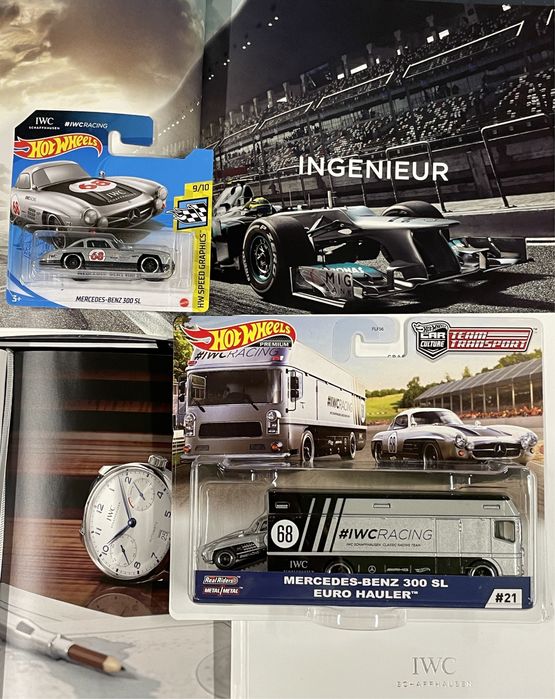 2x Ferrari + IWC mercedes 300sl Team transport Premium Hot Wheels