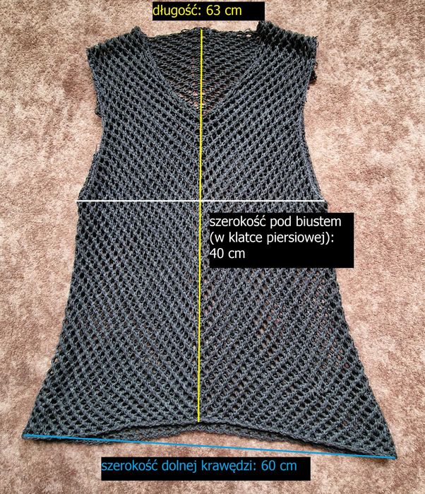 Czarna koszulka szydełkowa narzutka siatka sieć rozmiar M