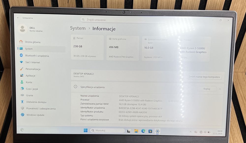 Продам ноутбук DELL Vostro 14 5415 AMD Ryzen 5 5500U