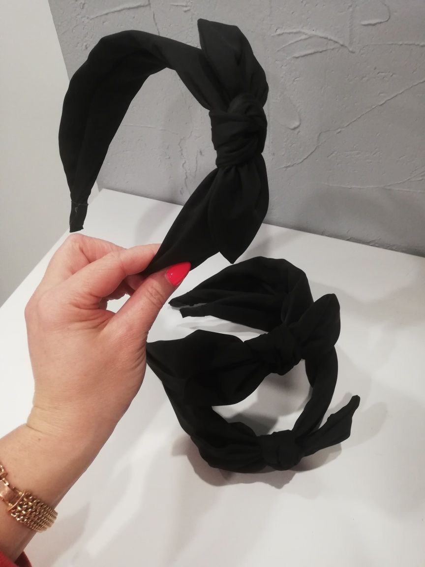 Opaska do włosów bandana turban węzeł kokarda satynowa czarna satyna