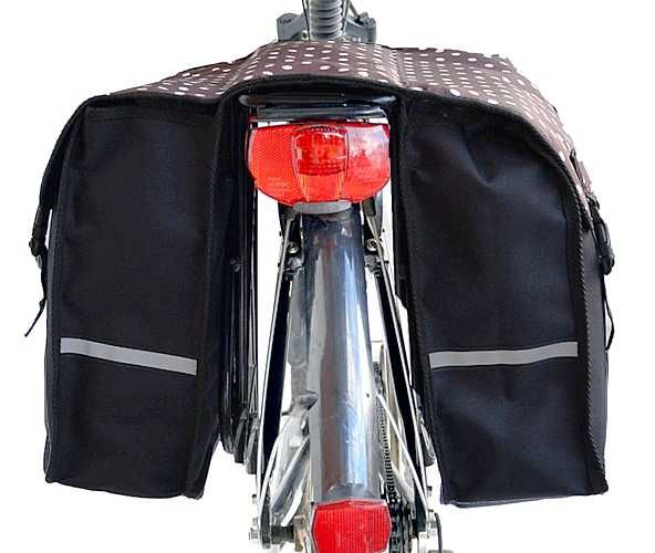 Sakwa na bagażnik, torba rowerowa 2x15L - brązowa w groszki