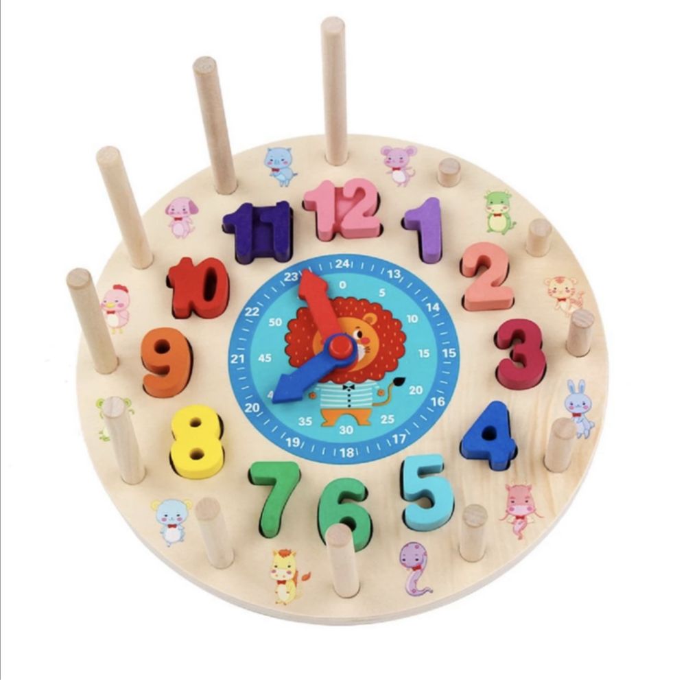 Дерев'яний годинник з цифрами для навчання Монтессорі часы для обучени