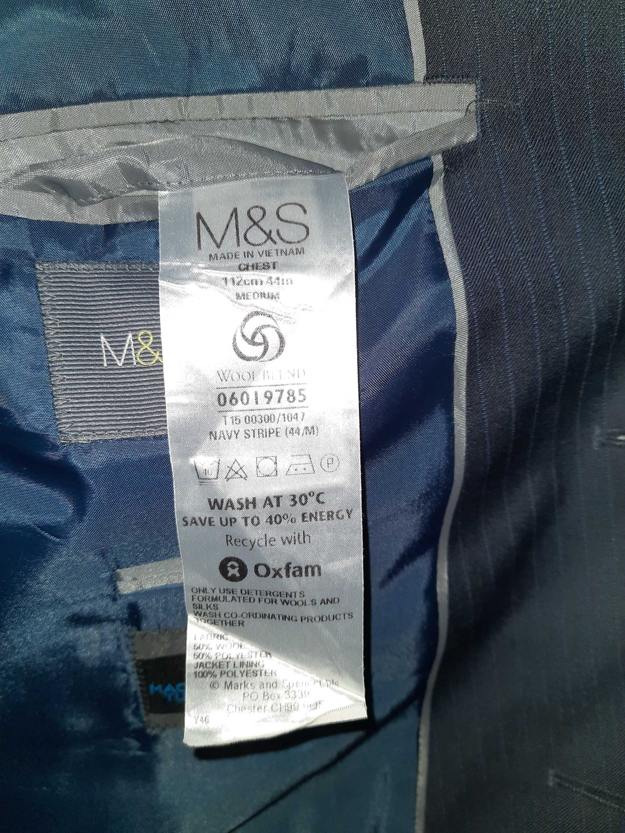 Męski Elegancki Garnitur "M & S" (UK) 182/112/102 Granatowy