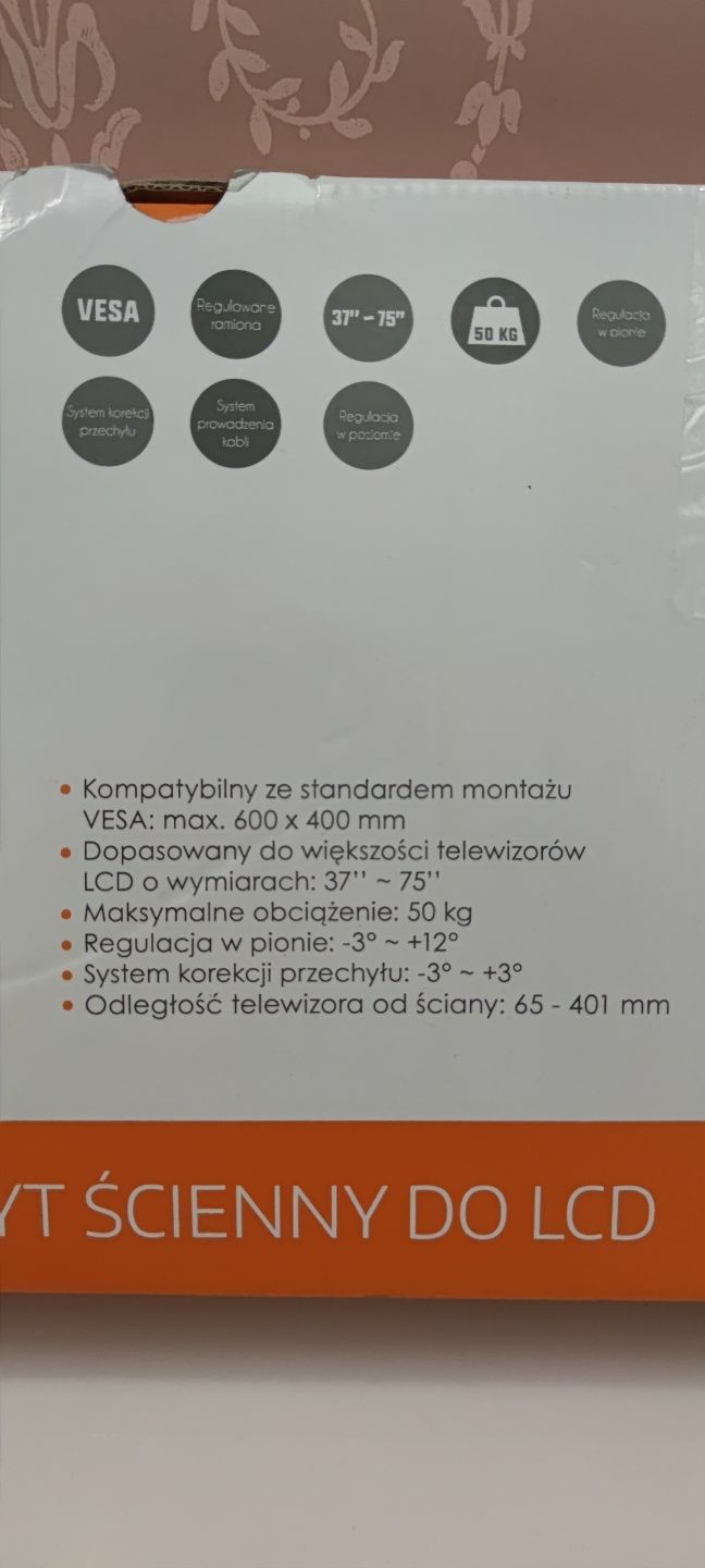 Uchwyt ścienny TV o przekątnej ekranu 37" do 75"