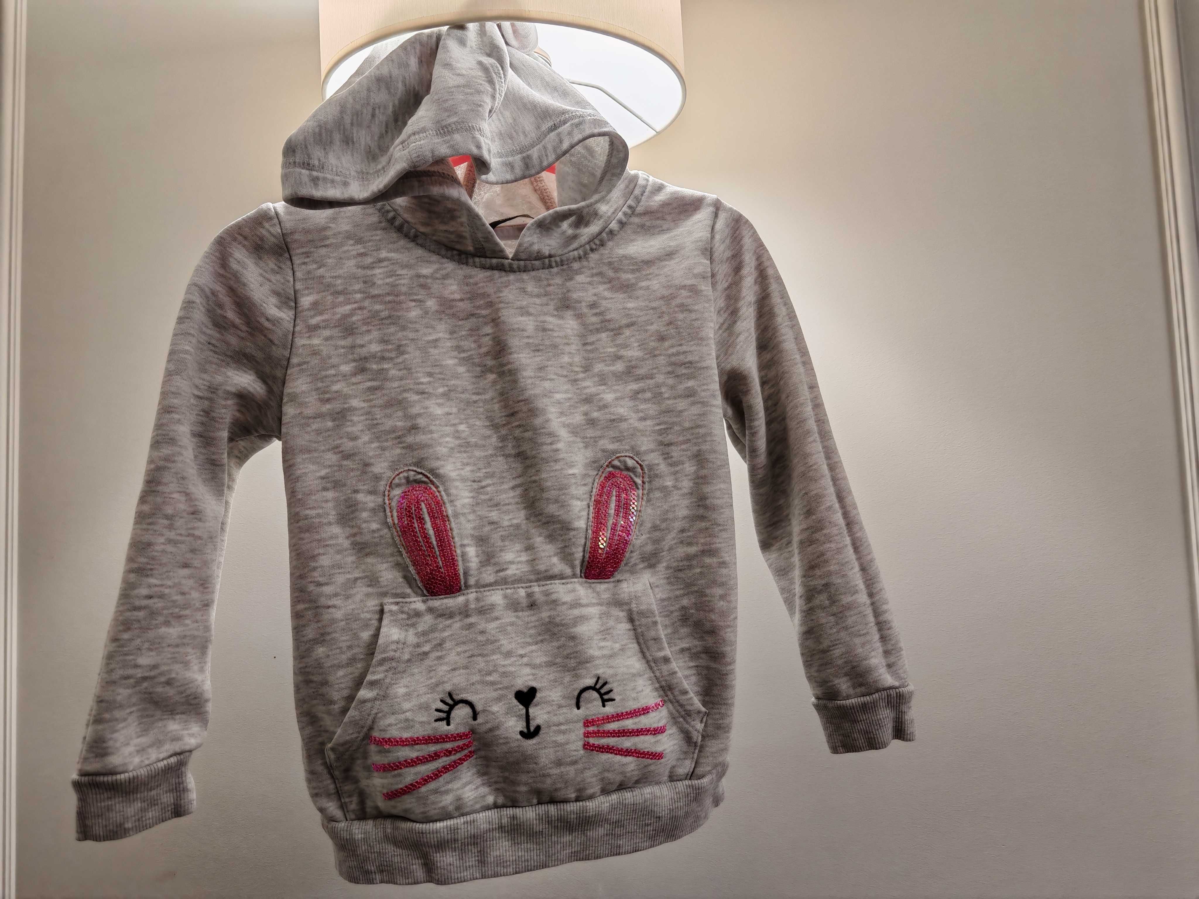 Bluza z kapturem z królikiem róż. 104-110