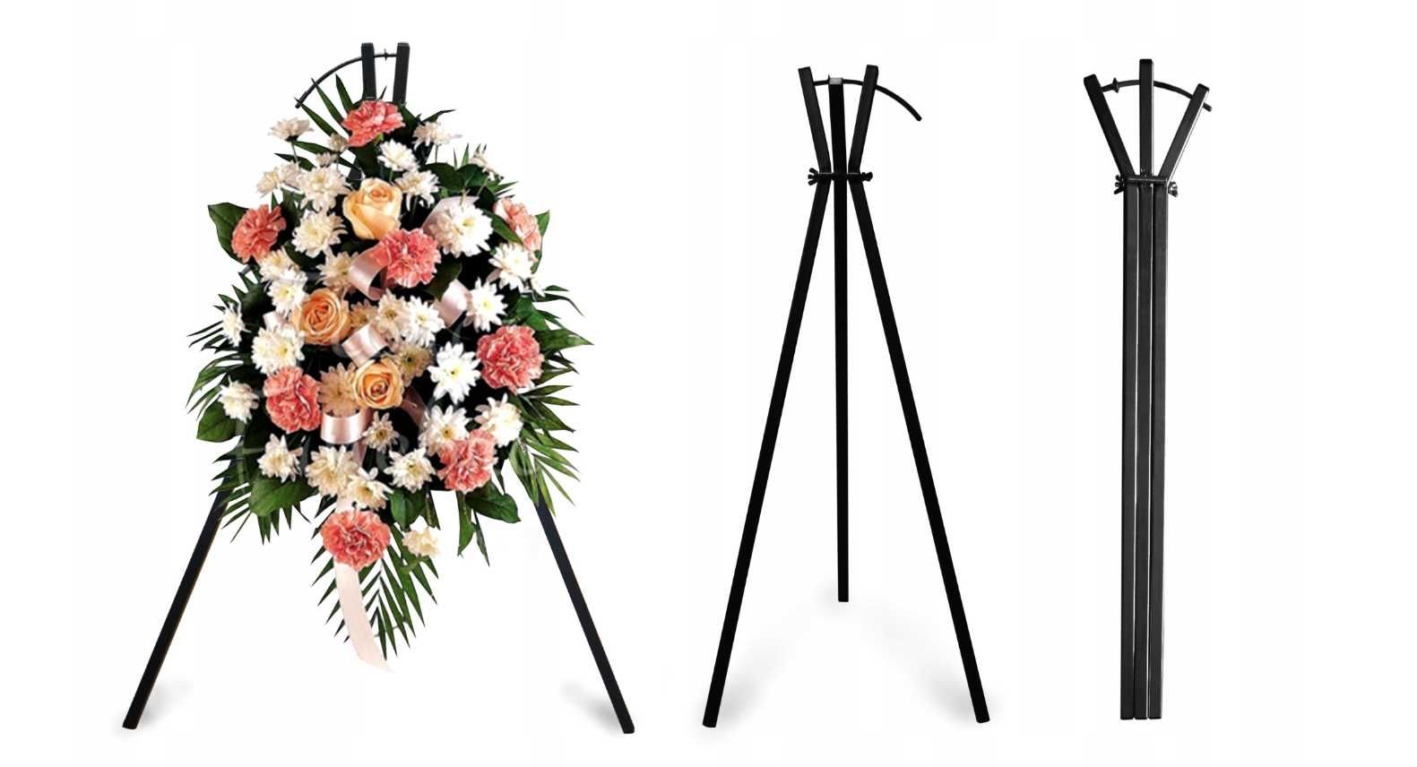 Stojak na kwiaty wieńce trójnóg czarny 80 cm wysokość
