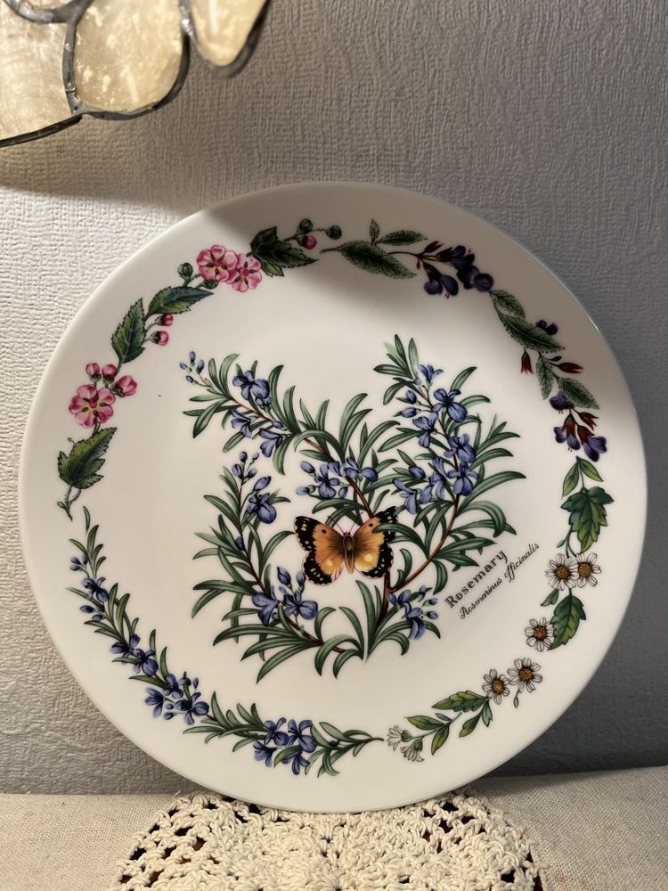 *KOMPLET 8 Elegancki ROYAL WORCESTER ZIOŁA MOTYL Vintage Kwiaty Talerz