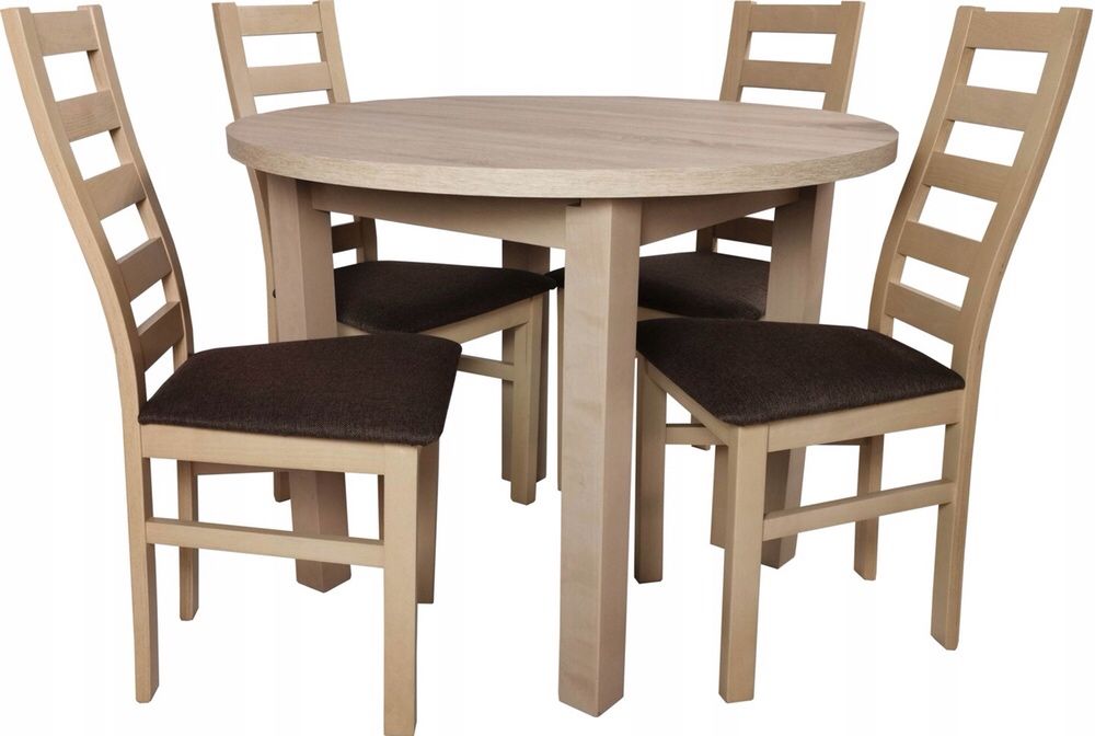 Stół Okrągły Rozkładany + 4 Krzesła! Nowość! PROMOCJA