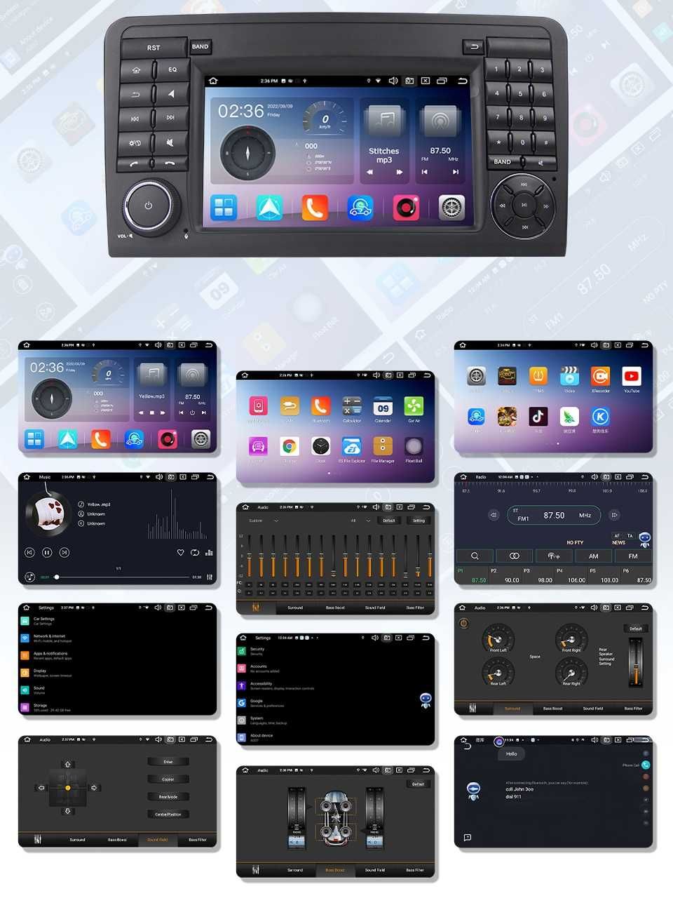 Radio FM DAB+ GPS WiFi CarPlay Android Mercedes GL Class X164 ML W164