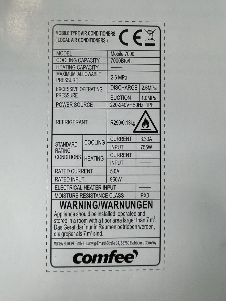 Klimatyzator przenosny lidl comfee mobile 7000