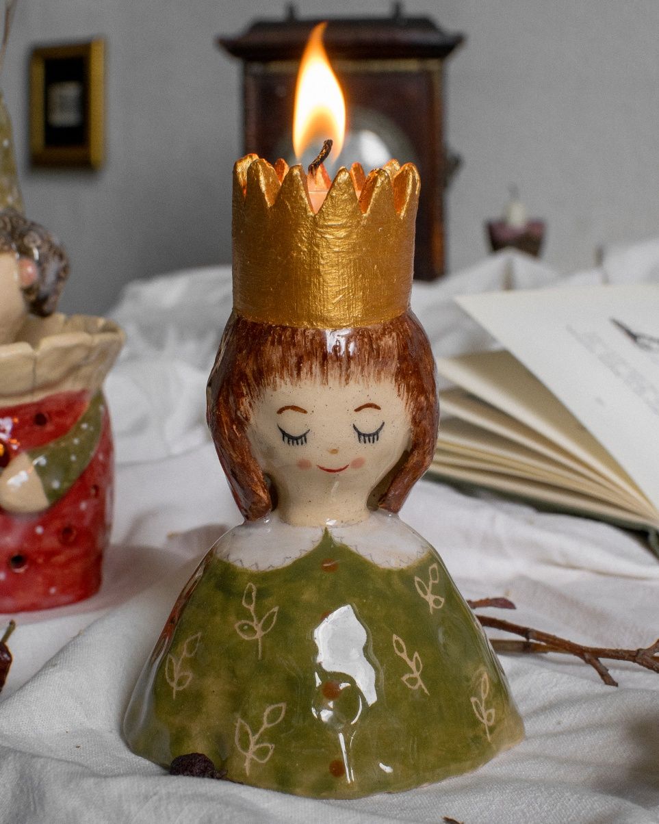 Подсвечник принцесса для свечи статуэтка на подарок керамика глина
