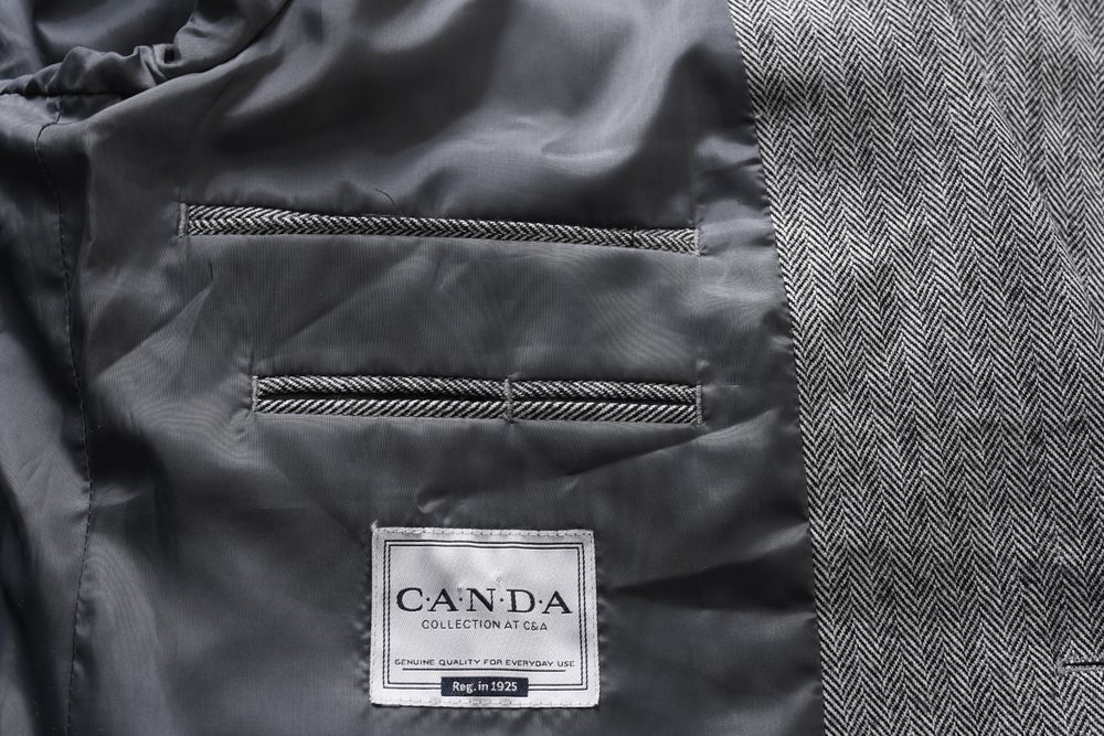 C&A CANDA ciepła wełniana marynarka męska w jodełkę 100% wełna r. 52
