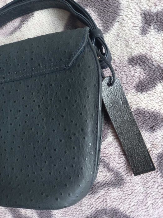 PICARD skóra granatowa mała torebka listonoszka vintage skóra strusia