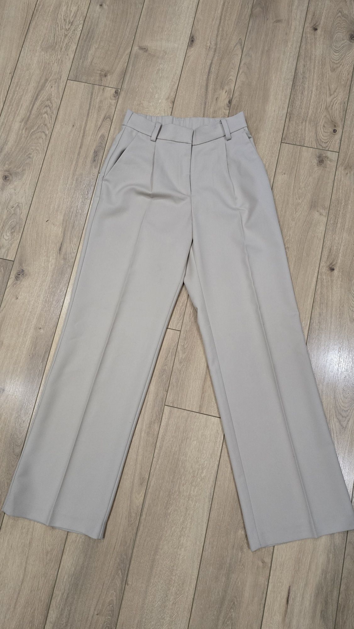 Spodnie h&m 36 eleganckie bezowe prosta nogawka wysoki stan
