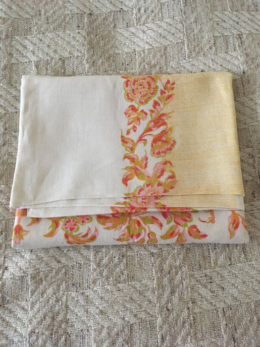 Obrus lniany, len, vintage, PRL, 160 X 137 cm