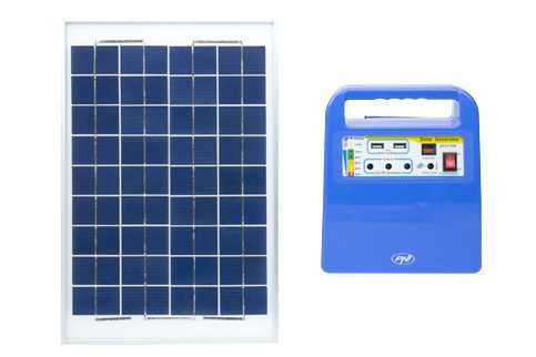 System fotowoltaiczny 30W+ akumulator 12V/7Ah USB Radio MP3 2x żarówki