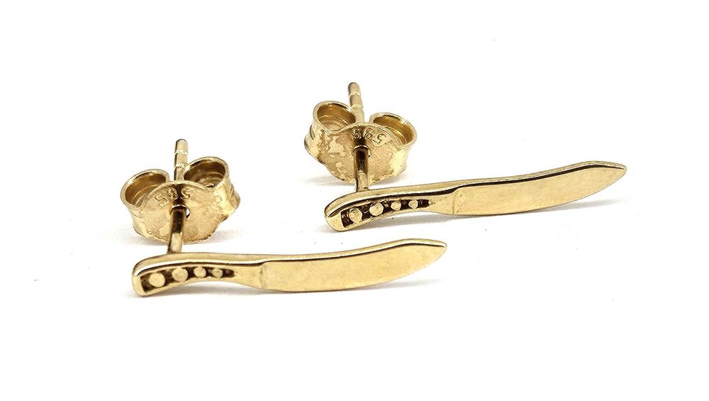 Oryginalne ZŁOTE KOLCZYKI noże 1,07G 585