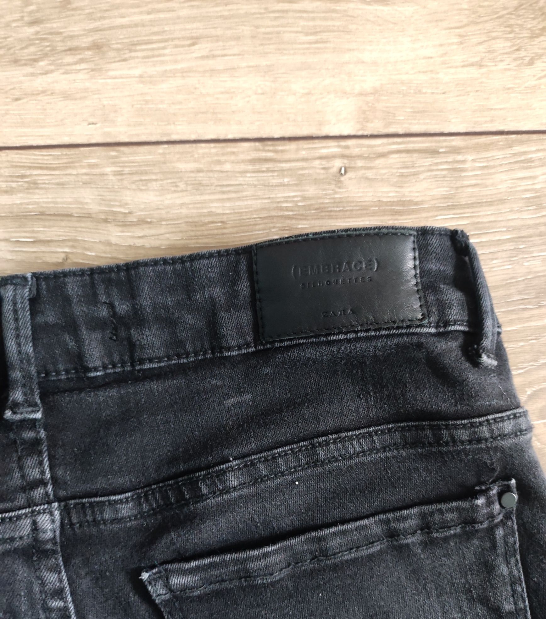 Spodnie jeansy rurki czarne wyższy stan Zara