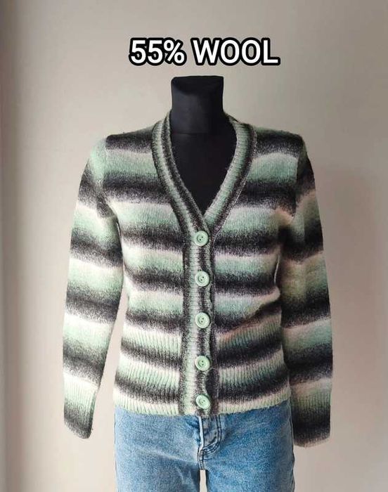 wełniany sweter kardigan w paski wełna Vintage retro S M