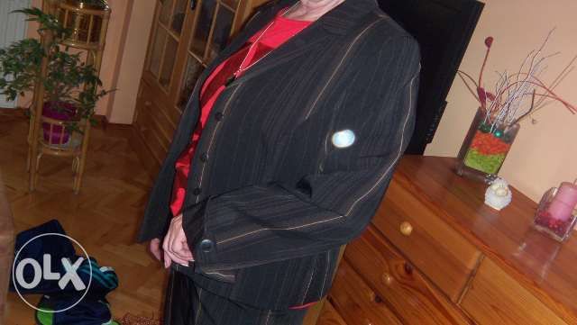 Czarno-brązowy kostium w prążki * r.40/42 * ze spodniami