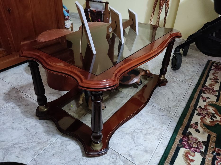 Mesa centro madeira e vidro