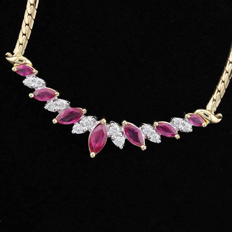 Złoty naszyjnik z rubinami i diamentami 42cm i kolczyki elegancki 18K
