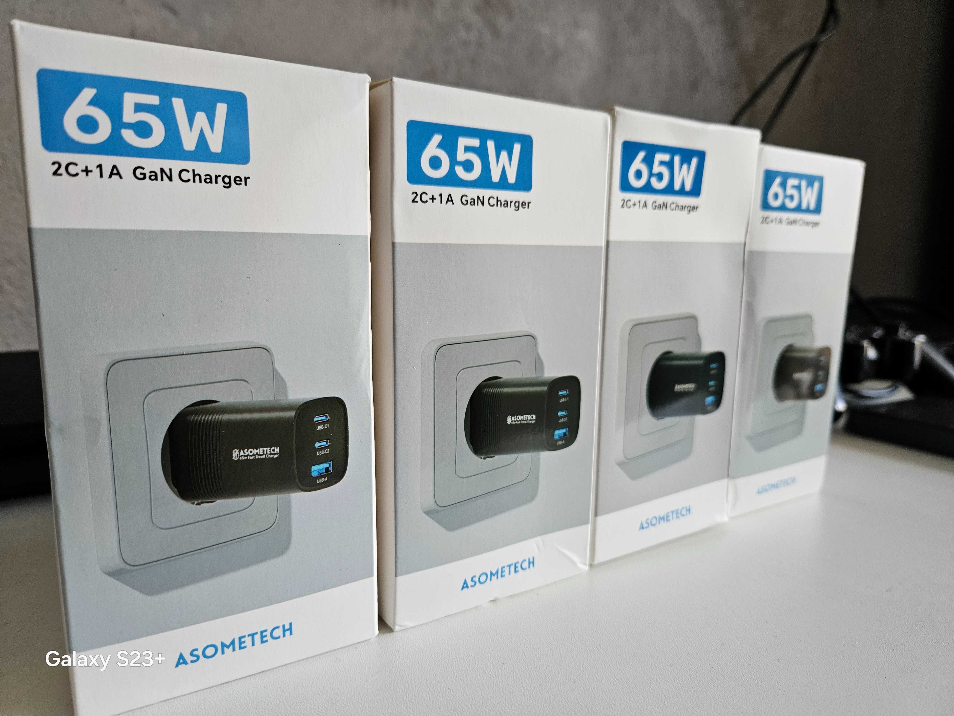 Ładowarka 65W Samsung s23 iPhone14 MacBook GaN 2x USB-C, 1x USB-A