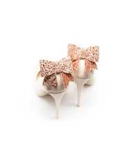 Brokatowe Kokardy Różowe złoto- klipsy do butów Mififi