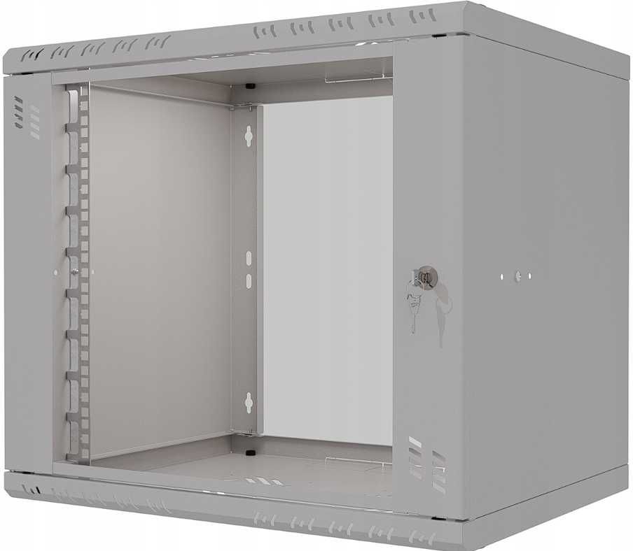 Szafa Serwerowa Wisząca RACK 19" 9U 400mm Szklane Drzwi Szara Stalflex