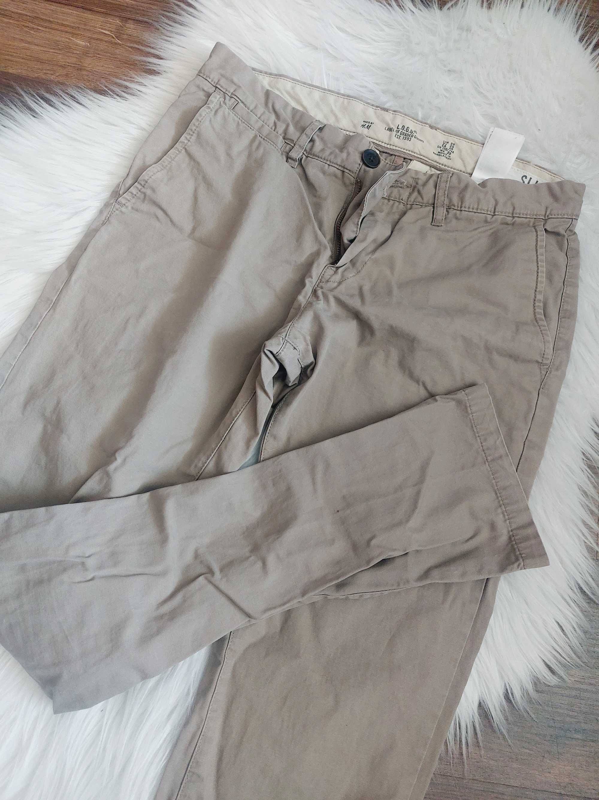spodnie męskie materiałowe eleganckie hm slim bawełna 29 s m beżowe