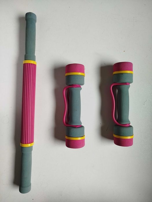 Zestaw fitness retro Hantle drążek