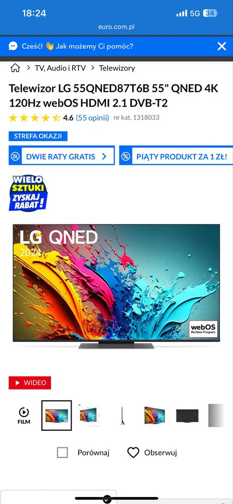 Telewizor lg55qned87t6b nowy cena ktalogowa 2300