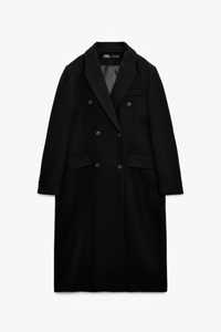 Чорне пальто zara premium manteco вовняне оверсайз прямого крою довге
