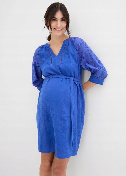 B.P.C sukienka ciążowa muślinowa niebieska z ażurową koronką ^36