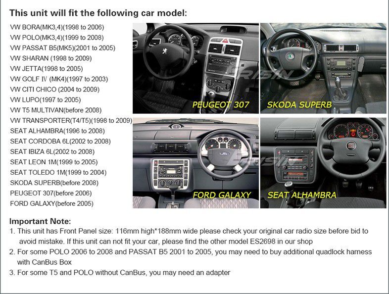 Auto Rádio 2 Din Android 14 Ibiza Polo Passat Golf Leon