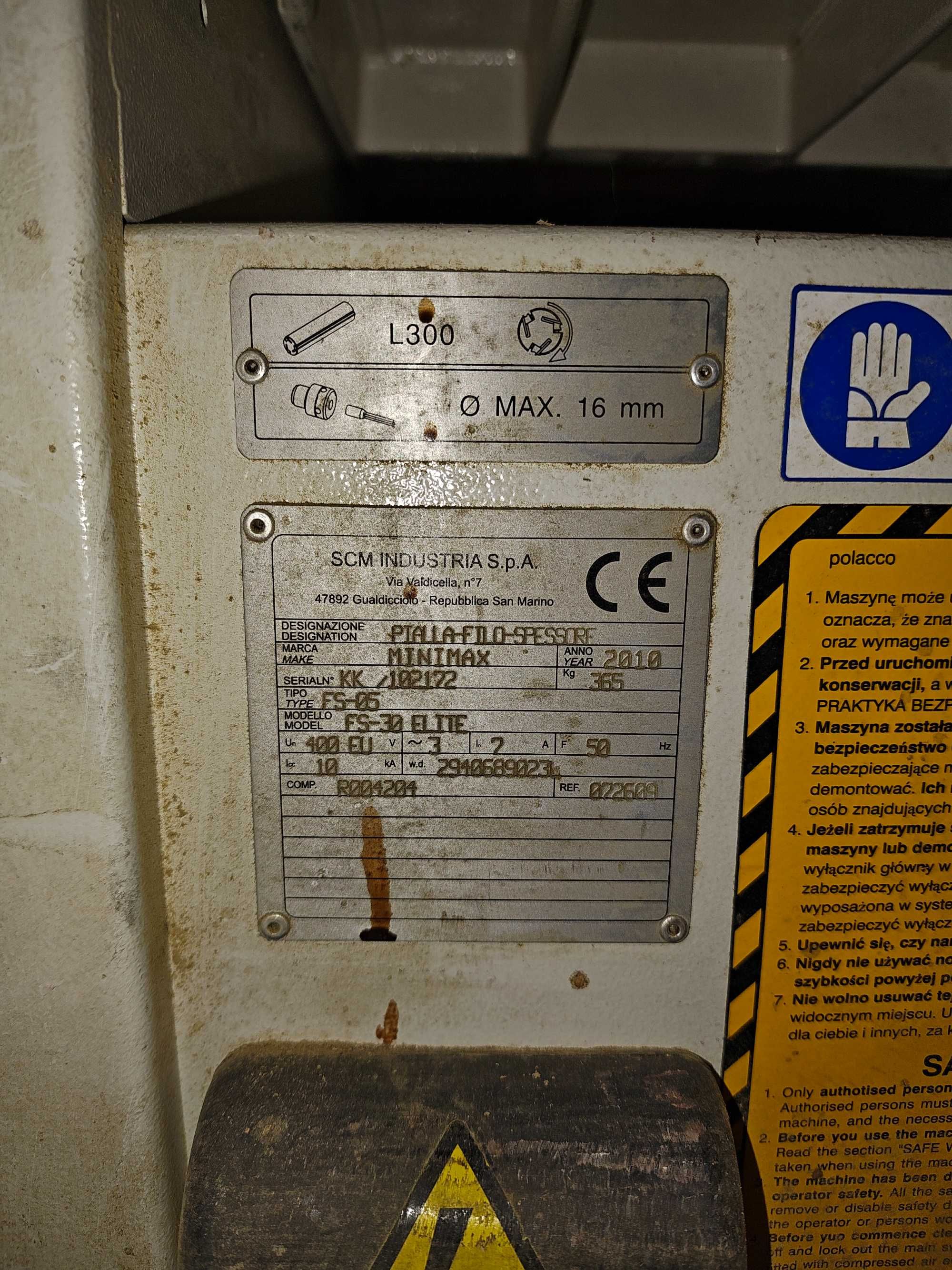 Wyrówniarka grubościówka SCM Tecnomax FS30 elite.