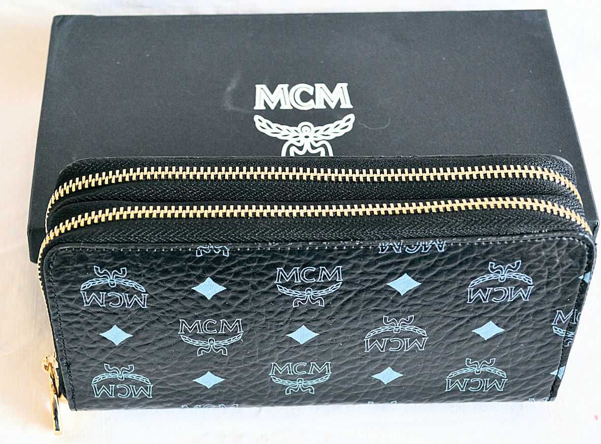 MCM piękny skórzany dwukomorowy portfel damski