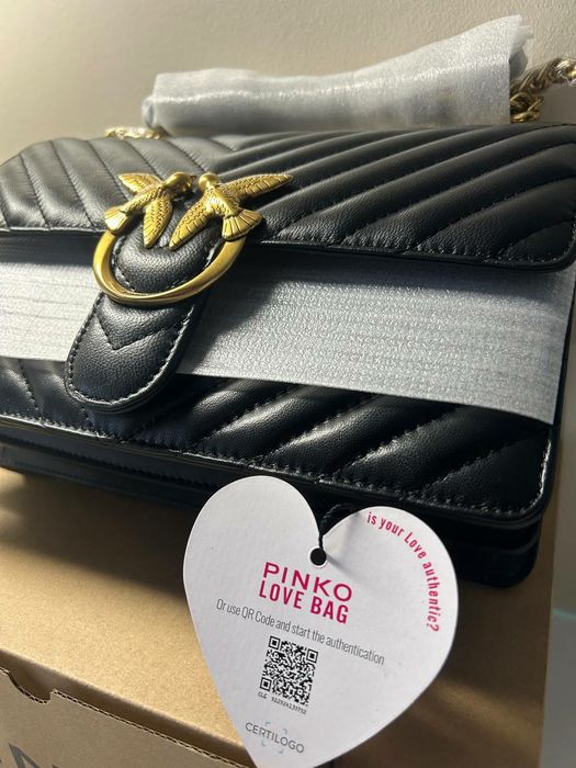 Nowa! Torebka damska czarna skórzana pinko One love chevron
