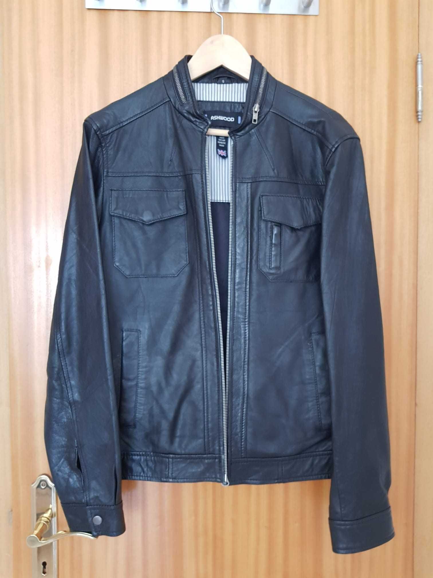 Blusão casaco pele Ashwood biker bomber preto S como novo
