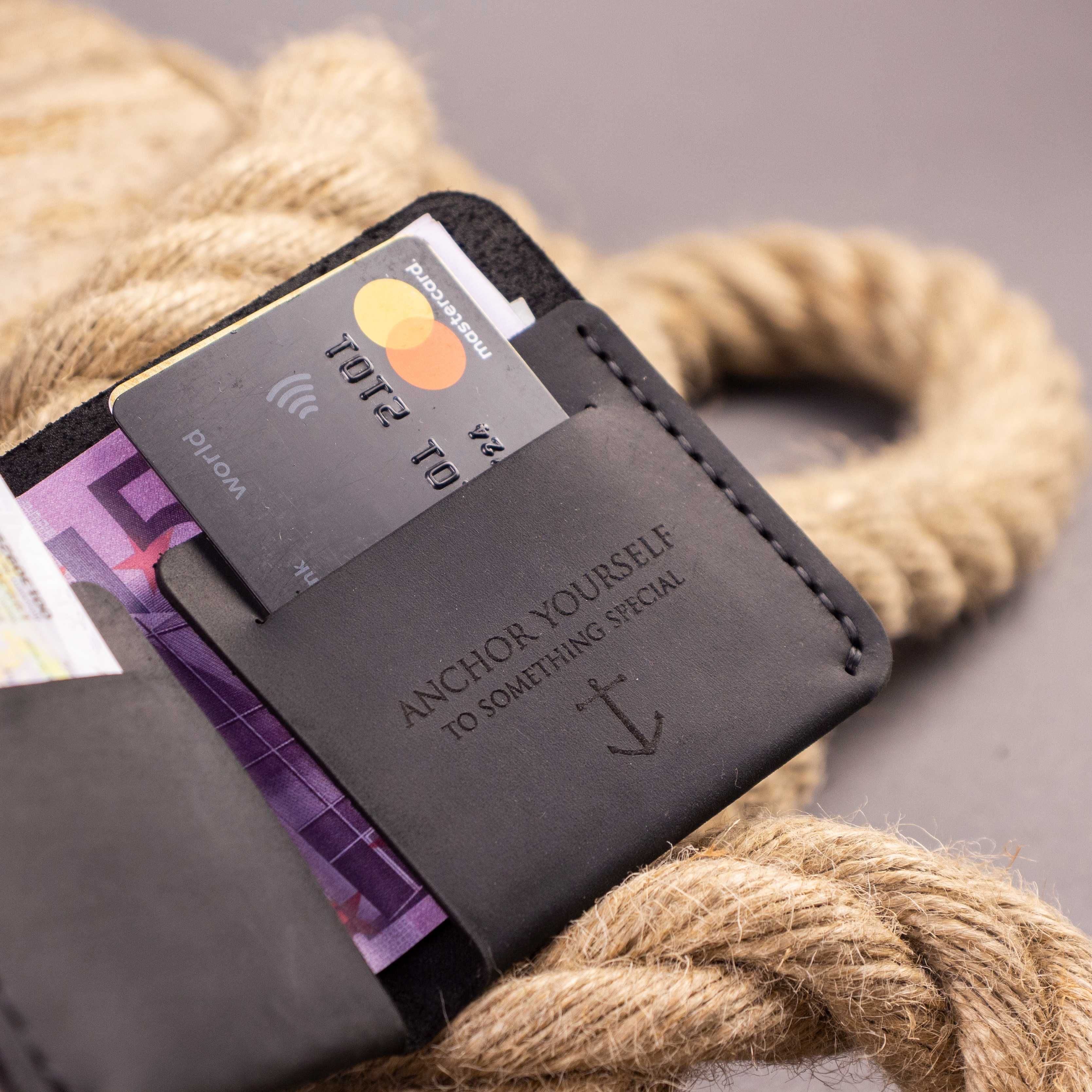 Тонкий кожаный мужской кошелёк Triplet (портмоне из натуральной кожи)