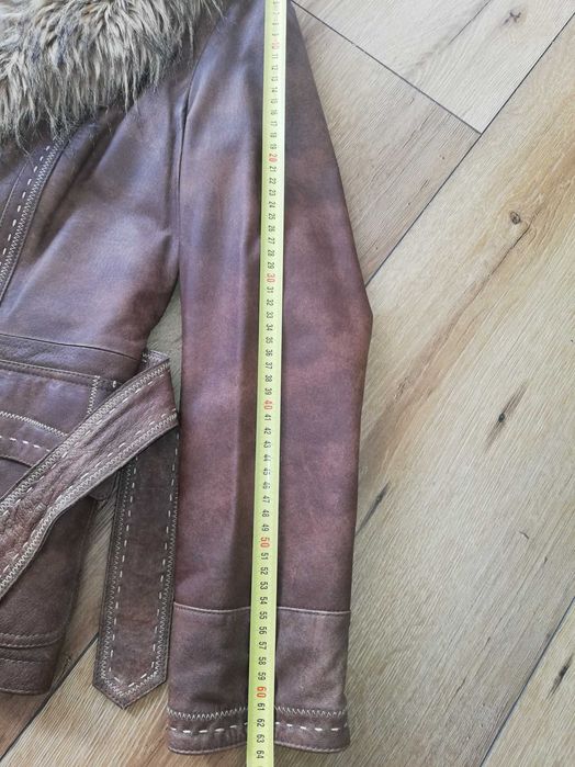 Kurtka skórzana ocieplana damska, brązowa, M 40-42, C&A