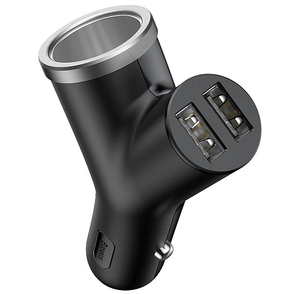 Baseus Y Type Car Charger ładowarka samochodowa 2x USB + gniazdo zapal