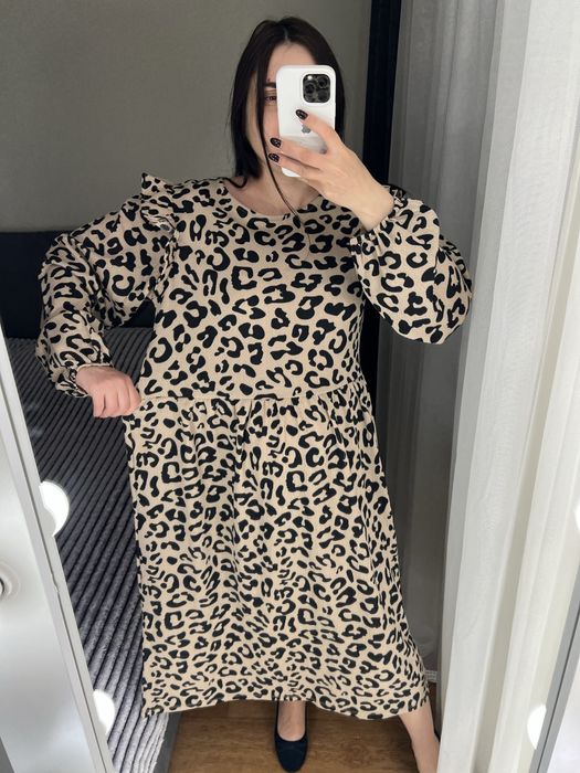 16-18 розмір сукня міді плаття платье батал лео принт