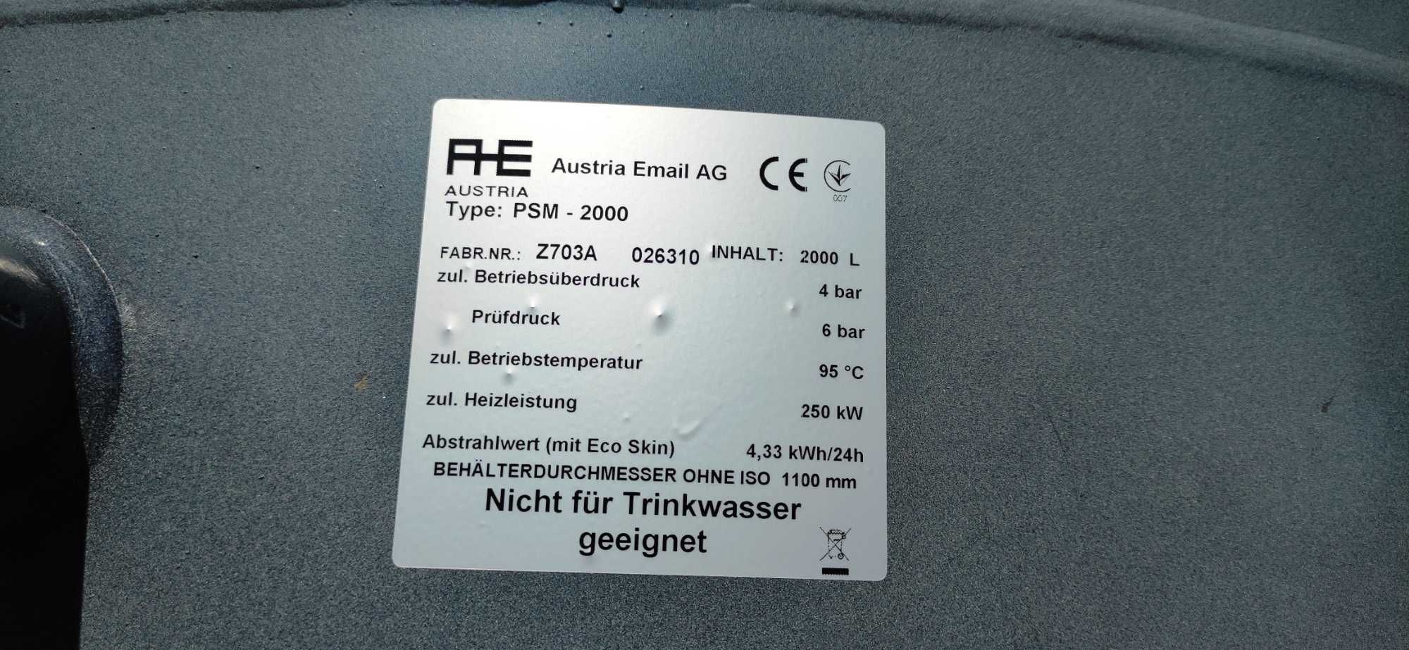 Bufor 1500 / 2000 L zasobnik TML AUSTRIA EMAIL  akumulator zład wody