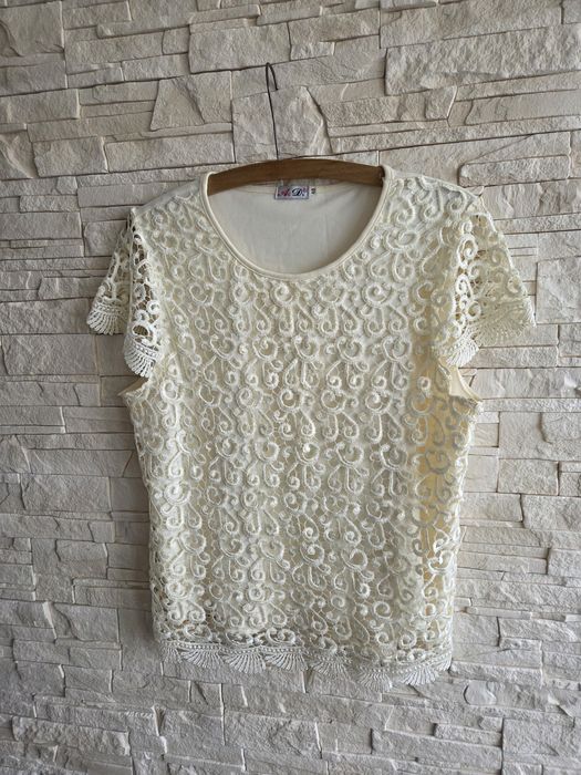 Przepiękna bluzka ecru koronkowa Vintage Duży rozmiar