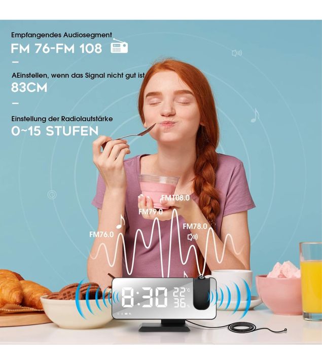 Budzik projekcyjny, cyfrowy budzik LED z projekcją /radio