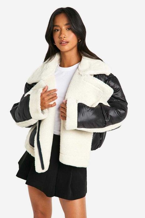 Boohoo kurtka ramoneska z wstawkami z kozuszka 44/46