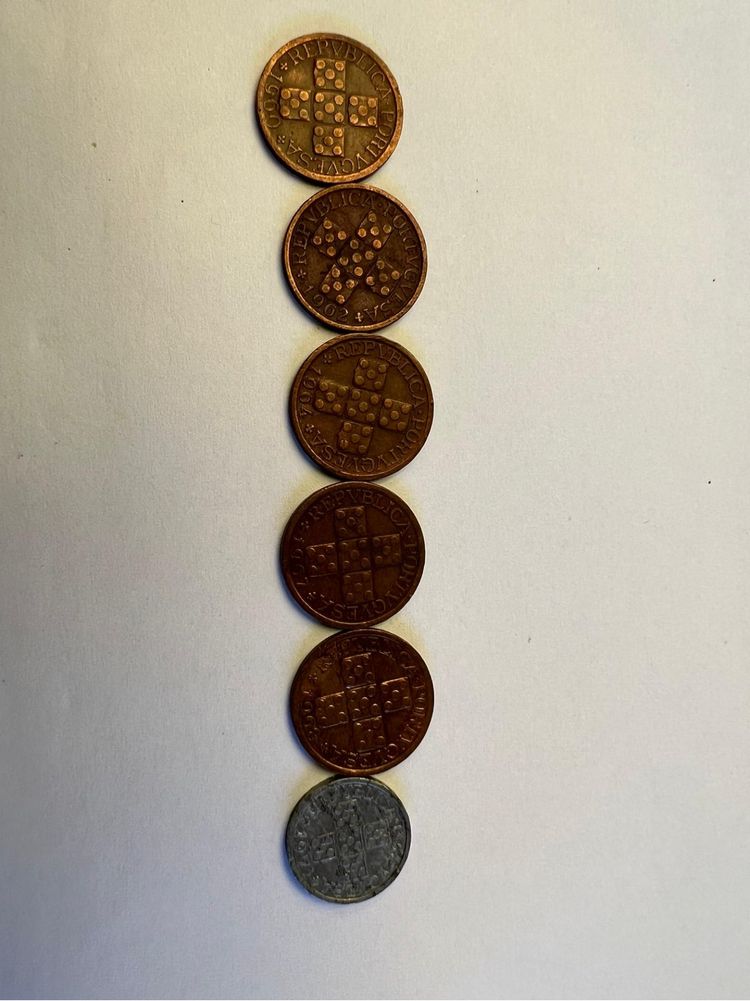 Moedas antigas Escudo 20 centavos, 10 centavos, 50 centavos, 1 escudo,