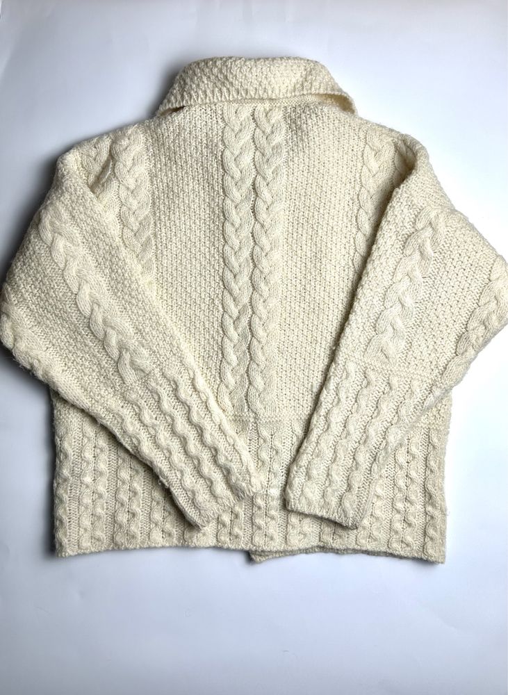 British wool Sweter zapinany kardigan warkocz